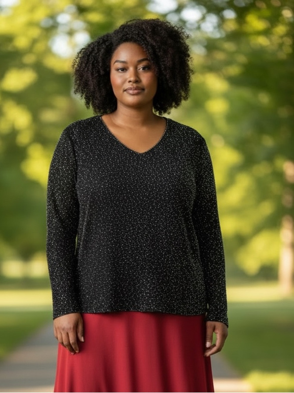 Black fully beaded Women's Top. Size XL